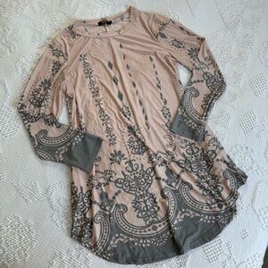 R&B Collection womens size large pink & gray long sleeve mini dress with pockets